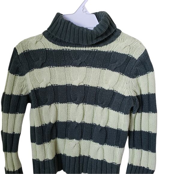 2 For $5 Sale Girl's Green Striped  Turtle Neck Knit Sweater Size Small (5/6) - Picture 3 of 7